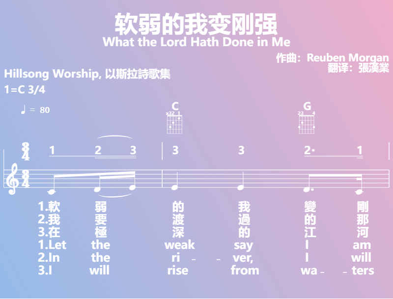 赞美诗歌谱：软弱的我变刚强-What the Lord Hath Done in Me (五线谱|简谱|和弦)