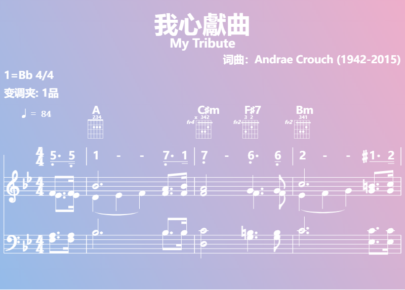 赞美诗歌谱：我心獻曲-My Tribute (五线谱|简谱|和弦)