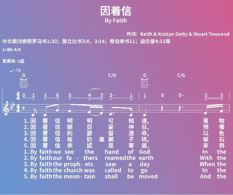 赞美诗歌谱：因着信-By Faith (五线谱|简谱|和弦)