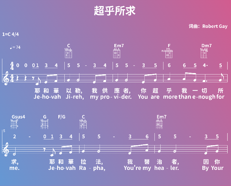 赞美诗歌谱：超乎所求 (五线谱|简谱|和弦)