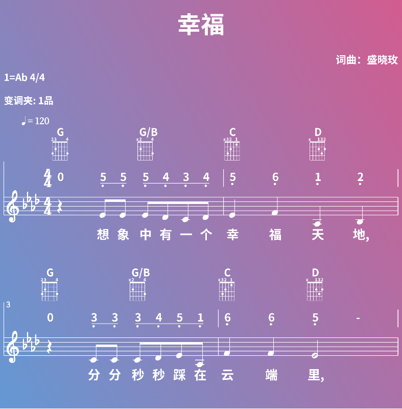 赞美诗歌谱：幸福 (五线谱|简谱|和弦)