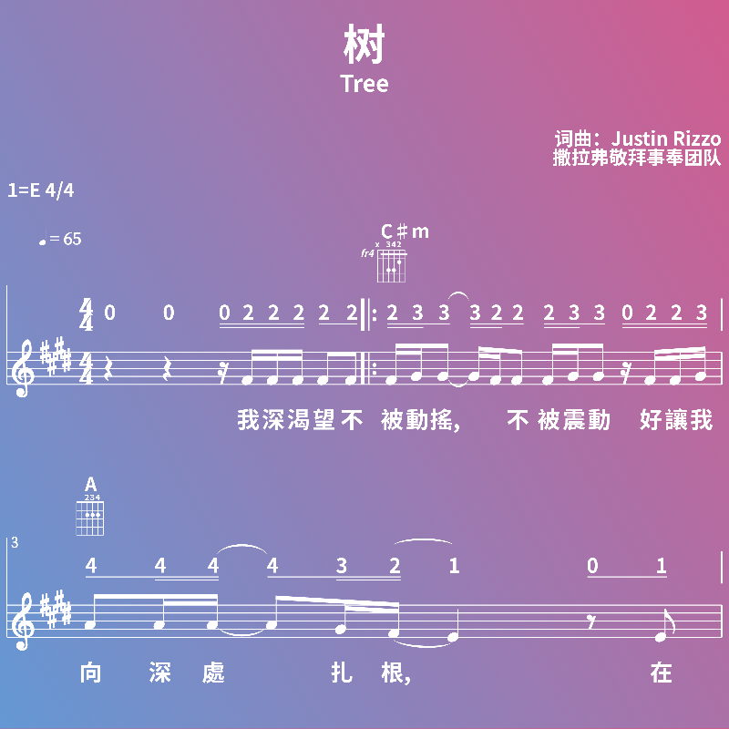 赞美诗歌谱：树-Tree (五线谱|简谱|和弦)