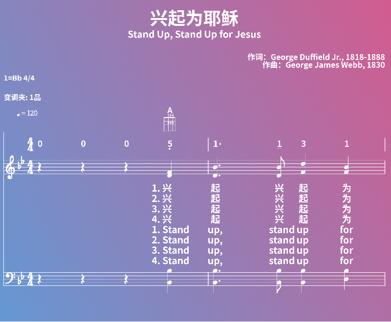 赞美诗歌谱：兴起为耶稣-Stand Up, Stand Up for Jesus (五线谱|简谱|和弦)