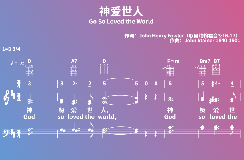 赞美诗歌谱：神爱世人-Go So Loved the World (五线谱|简谱|和弦)