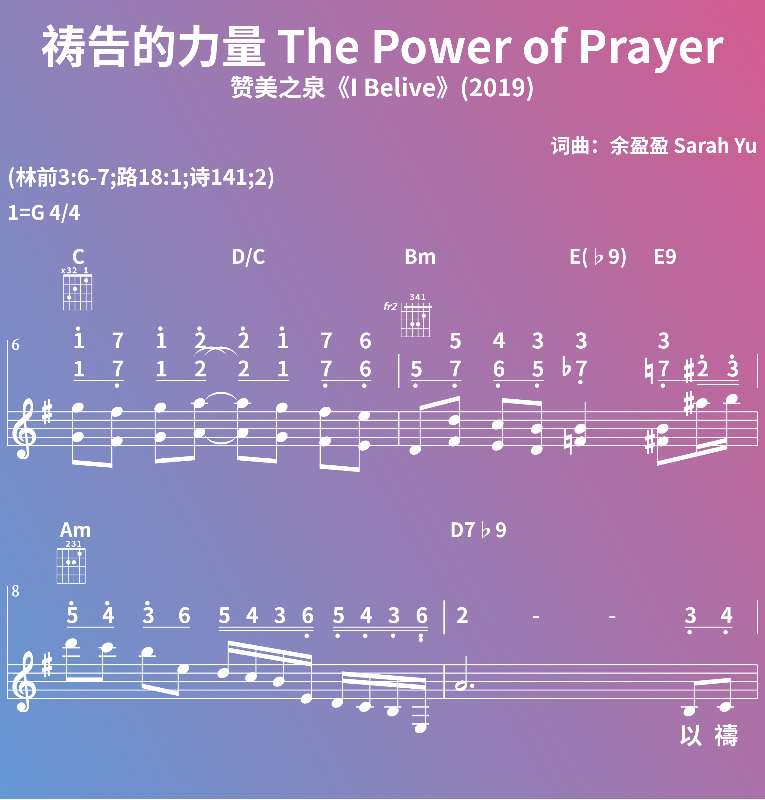 赞美诗歌谱：祷告的力量 The Power of Prayer-赞美之泉《I Belive》(2019) (五线谱|简谱|和弦)