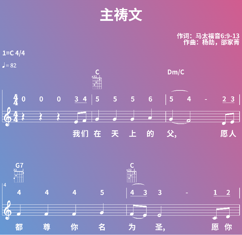 赞美诗歌谱：主祷文 (五线谱|简谱|和弦)